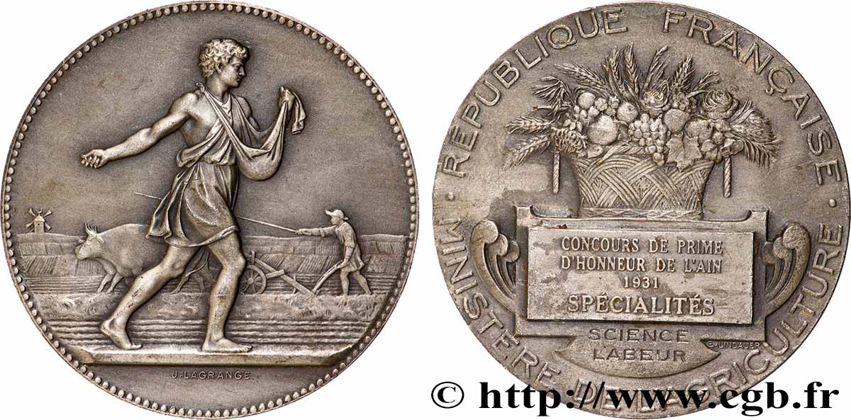 III REPUBLIC Médaille, Concours de prime d’honneur, Spécialité AU