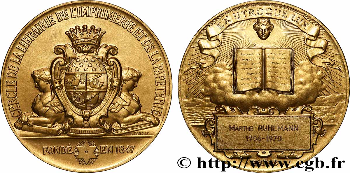 TROISIÈME RÉPUBLIQUE Médaille, Cercle de la librairie de l’imprimerie et de la papeterie SUP
