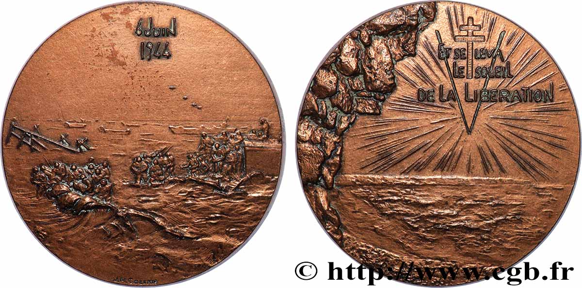 CINQUIÈME RÉPUBLIQUE Médaille, Commémoration du débarquement allié en Normandie, refrappe TTB+