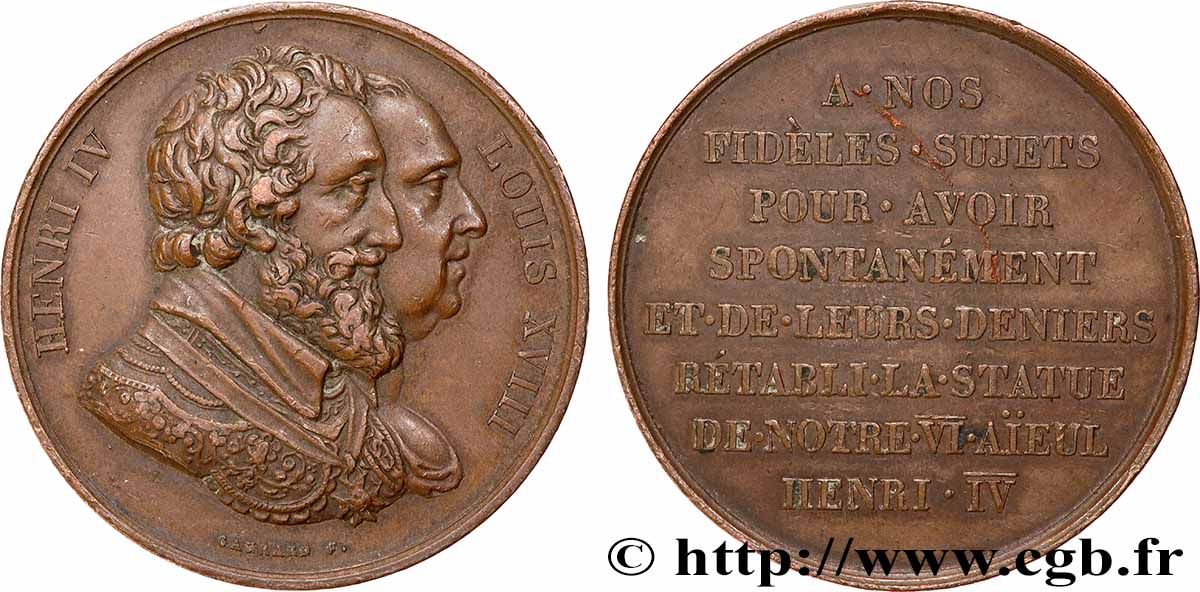 LOUIS XVIII Médaille, Rétablissement de la statue de Henri IV le 28 octobre 1817 XF