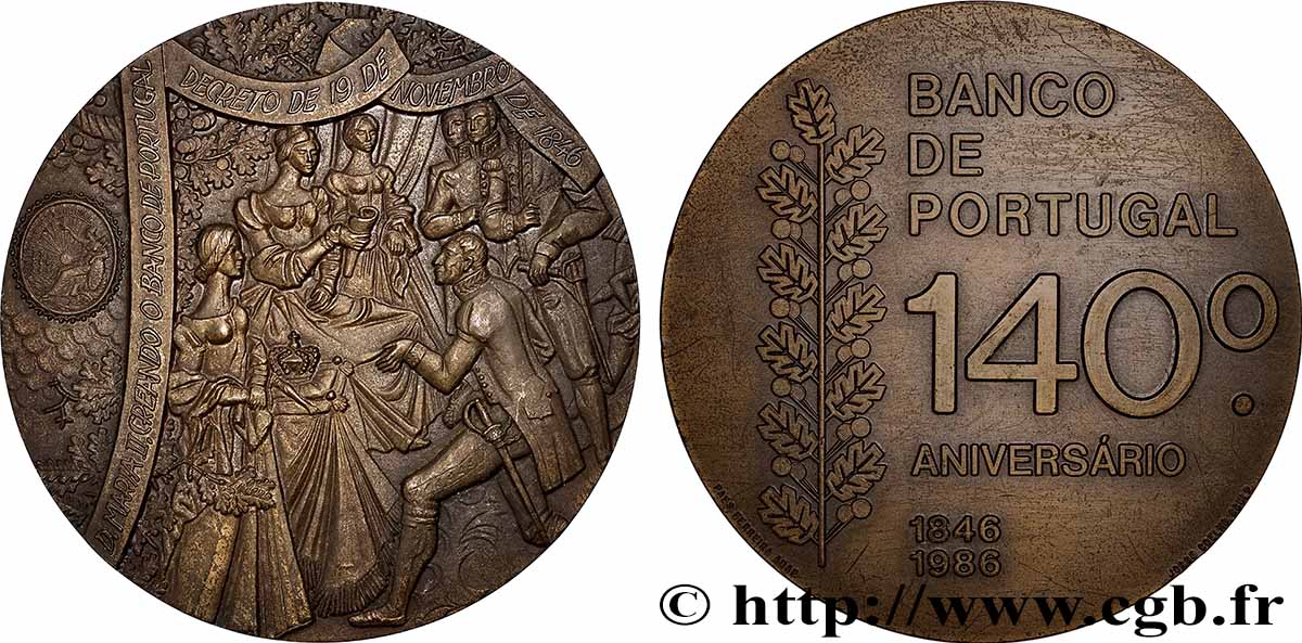 PORTUGAL Médaille, 140e anniversaire de la Banque du Portugal, n°316 fVZ
