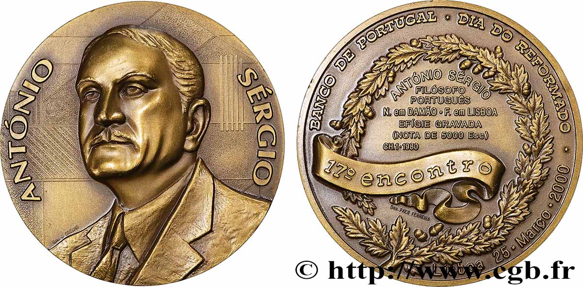 PORTOGALLO Médaille, Antonio Sergio, 17e rencontre de la journée des retraités de la Banco de Portugal SPL