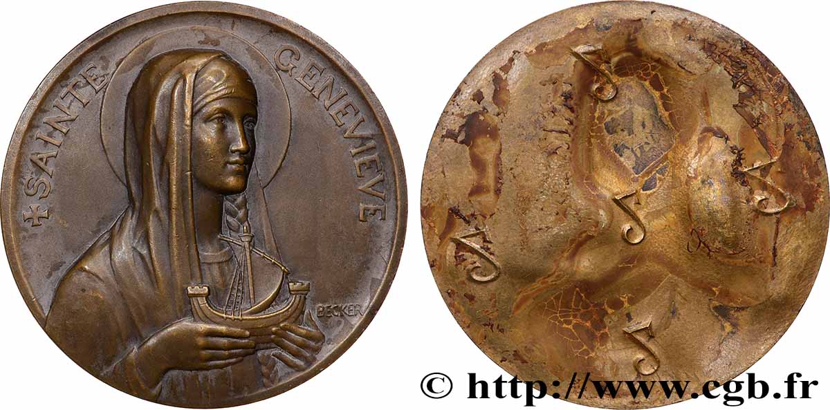 III REPUBLIC Médaille, Sainte Genevieve, tirage uniface de l’avers (essai) XF