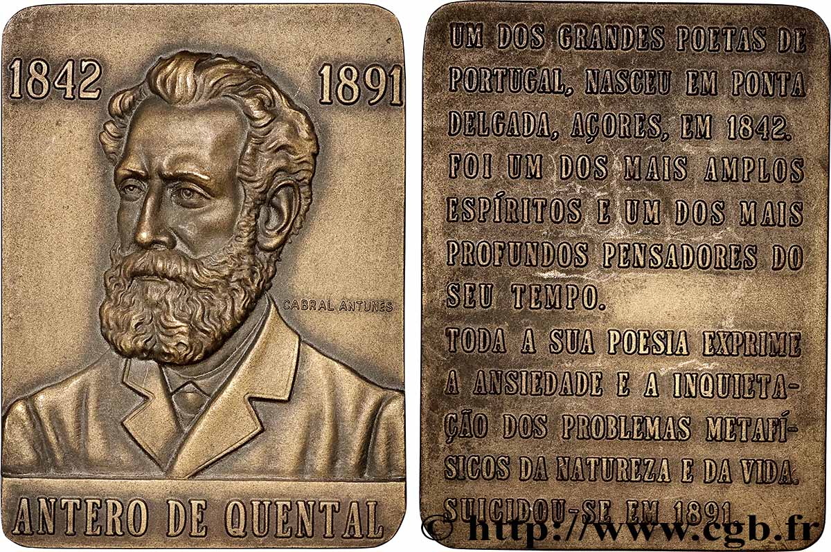 PORTUGAL Plaquette, Antero Tarquínio de Quental SUP