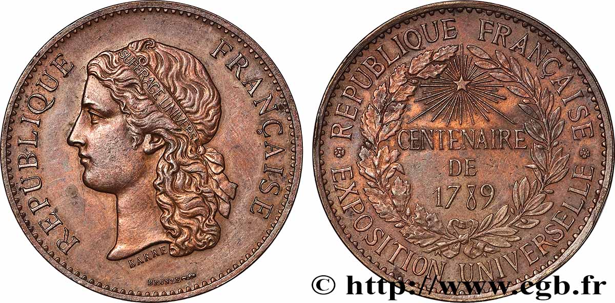 III REPUBLIC Médaille, Centenaire de 1789 XF