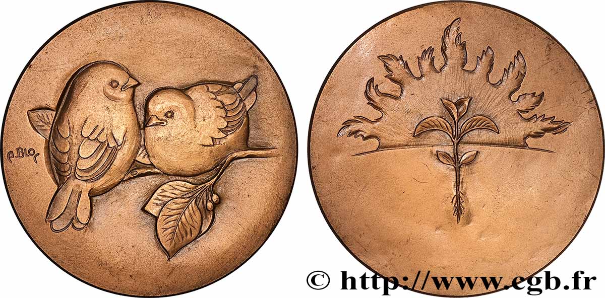 CINQUIÈME RÉPUBLIQUE Médaille, Oiseaux, refrappe TTB+