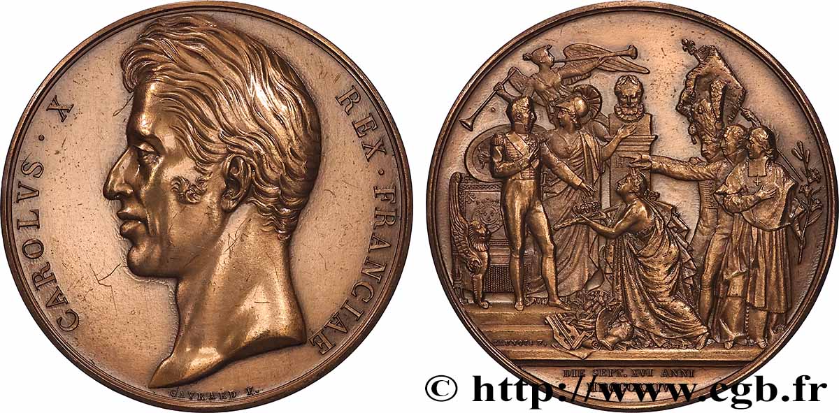 CHARLES X Médaille, Avènement au trône du roi Charles X, refrappe SUP