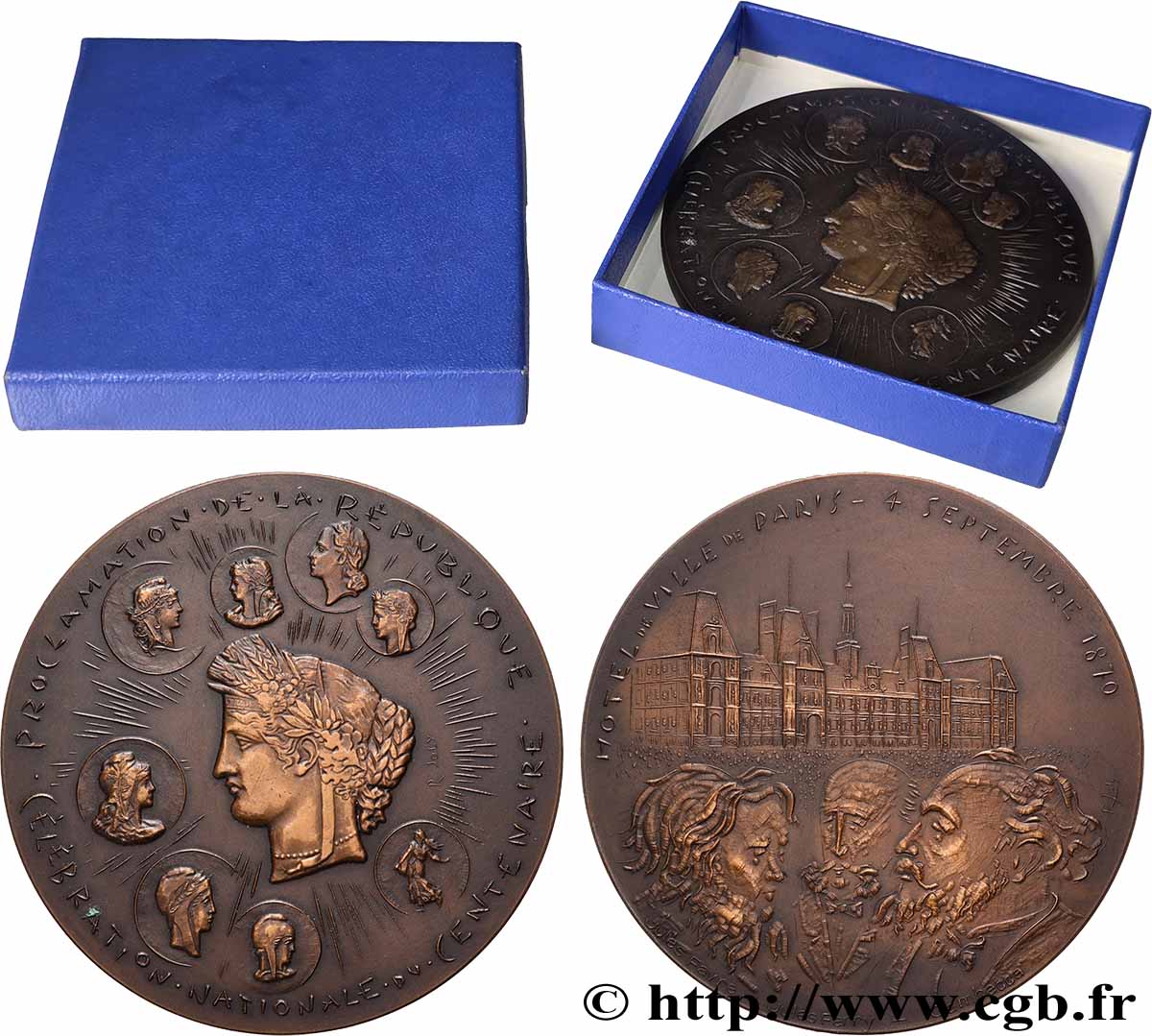 CINQUIÈME RÉPUBLIQUE Médaille, Centenaire de l’Hôtel de Ville SUP