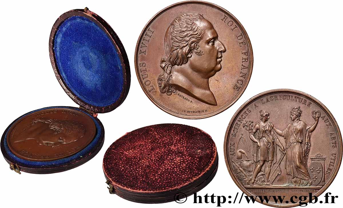 LOUIS XVIII Médaille, Exposition de l’industrie, Aux sciences, à l’Agriculture et aux Arts Utiles AU