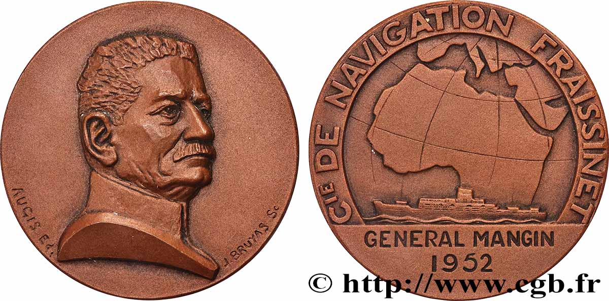 CUARTA REPUBLICA FRANCESA Médaille, Compagnie de navigation Fraissinet, Général Mangin EBC