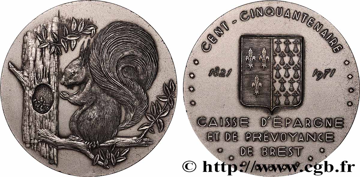 CINQUIÈME RÉPUBLIQUE Médaille, Cent-cinquantenaire de la caisse d’épargne et de prévoyance de Brest TTB+