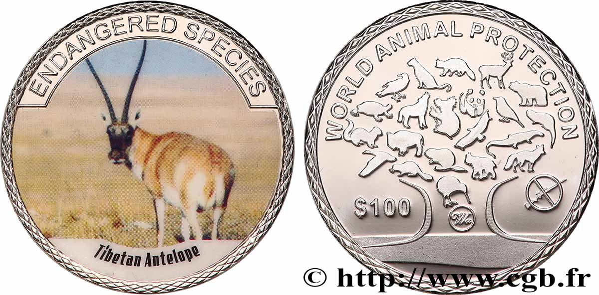 ANIMALS Médaille, Animaux en voie de disparition - l’Antilope du Tibet MS