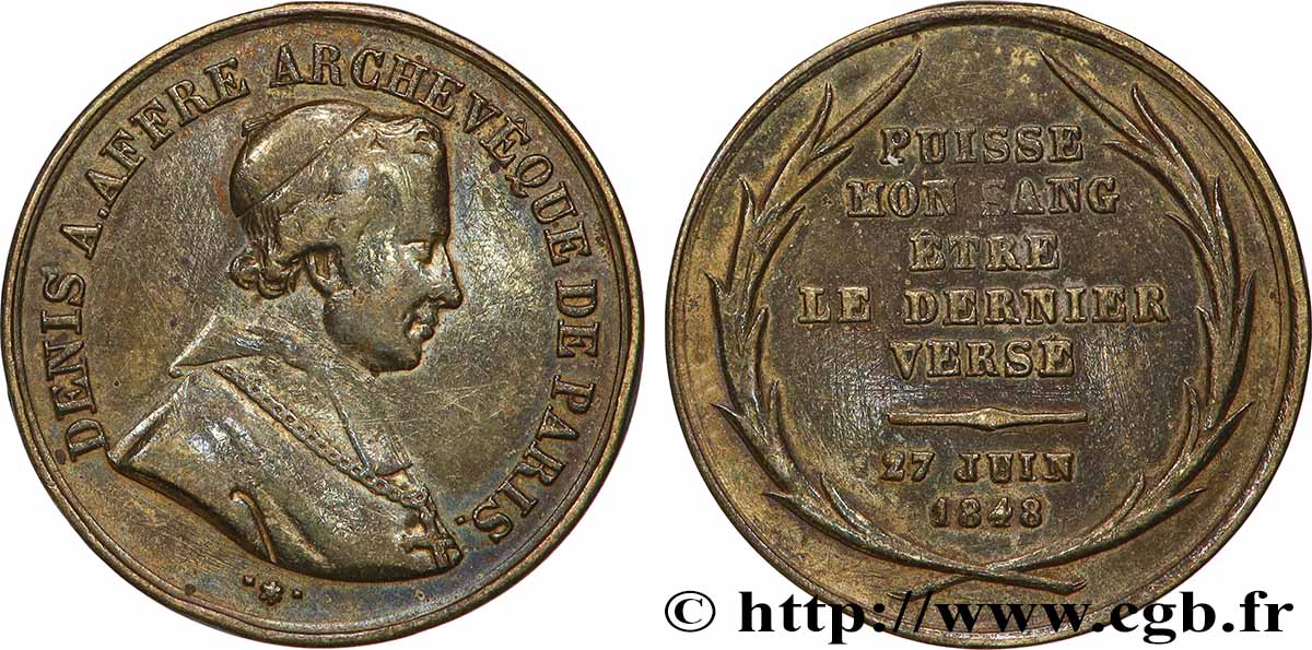DEUXIÈME RÉPUBLIQUE Médaille, Denys Auguste Affre, archevêque et martyr SS
