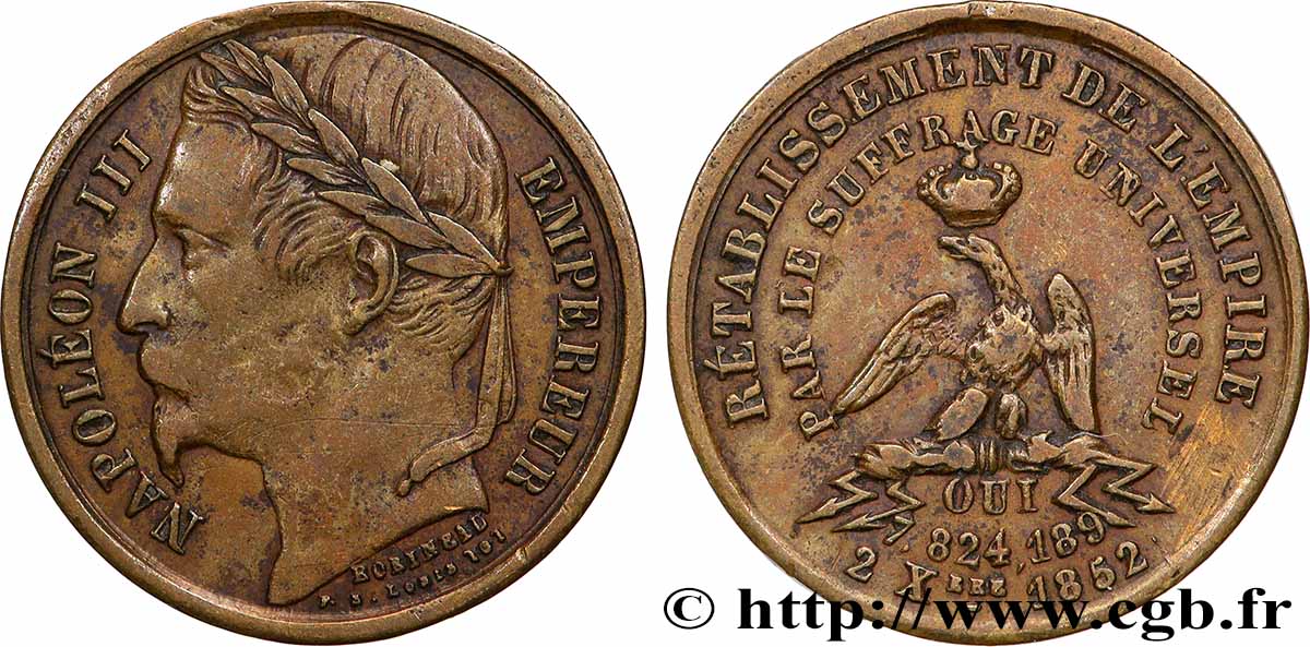 SECOND EMPIRE Médaille, Rétablissement de l’empire XF
