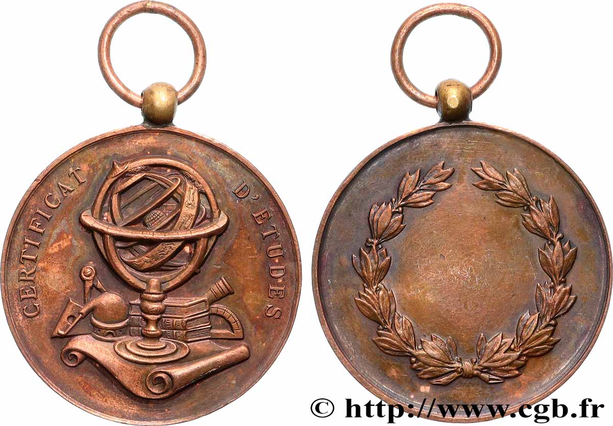 III REPUBLIC Médaille, Certificat d’études XF