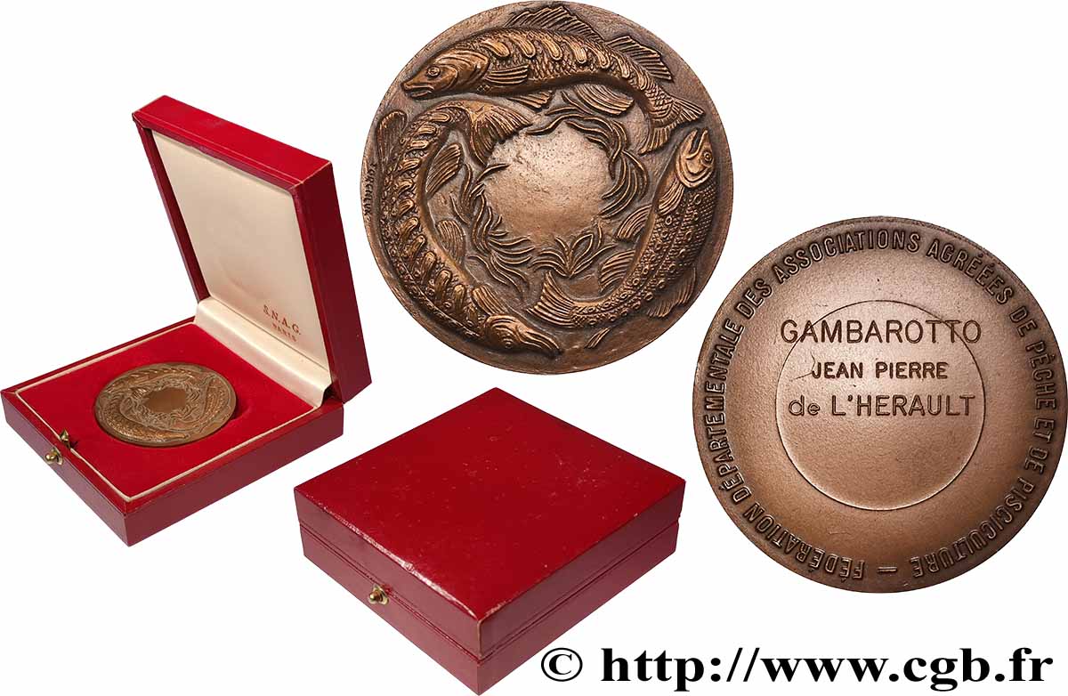 FUNFTE FRANZOSISCHE REPUBLIK Médaille, Fédération départementale des associations agrées de pêche et de pisciculture de l’Hérault fVZ