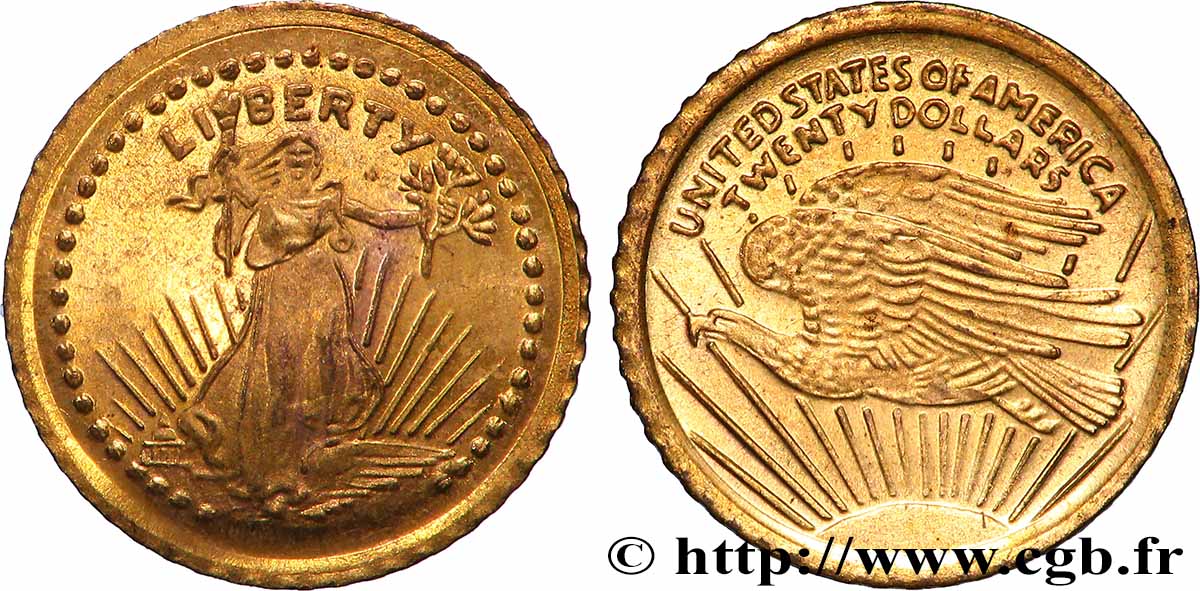 UNITED STATES OF AMERICA Médaille, Reproduction de la 20 dollars Liberty 1933, Les miniatures en or des plus belles monnaies d’or du monde AU