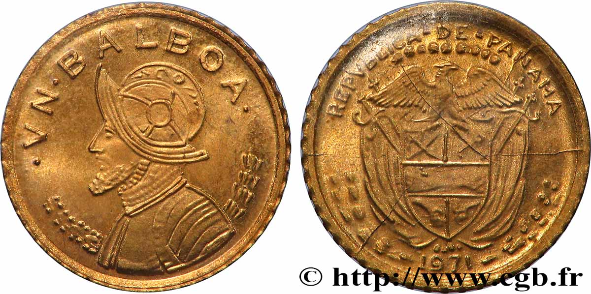PANAMA Médaille, Reproduction de 1/2 Balboa Vasco Nunez de Balboa, Les miniatures en or des plus belles monnaies d’or du monde SUP