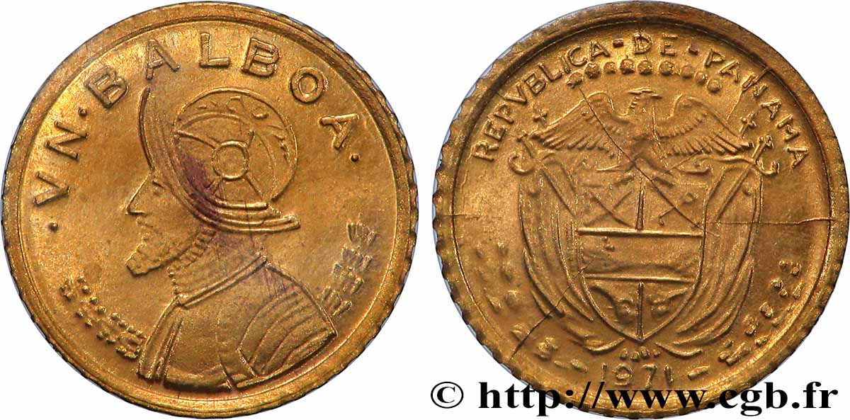 PANAMA Médaille, Reproduction de 1/2 Balboa Vasco Nunez de Balboa, Les miniatures en or des plus belles monnaies d’or du monde SUP