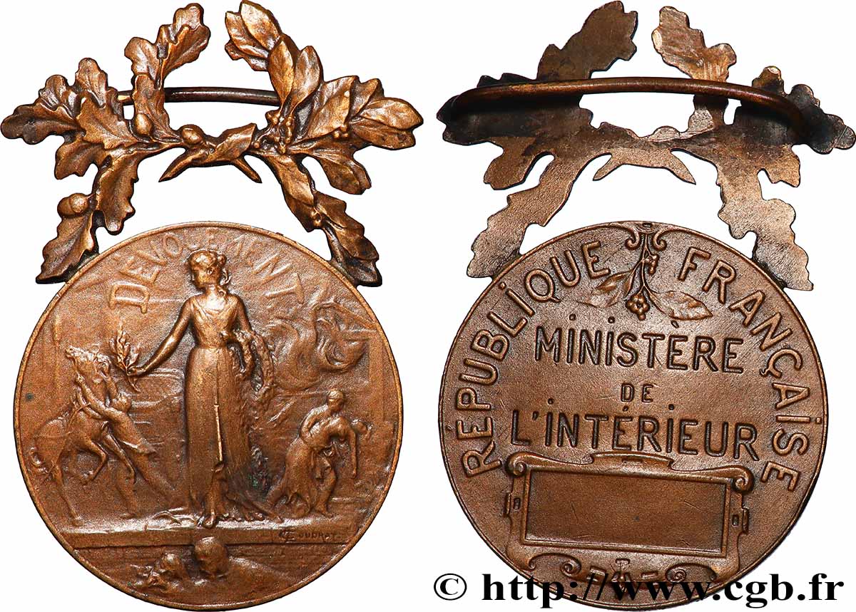 TERCERA REPUBLICA FRANCESA Médaille de dévouement, Ministère de l’intérieur MBC+