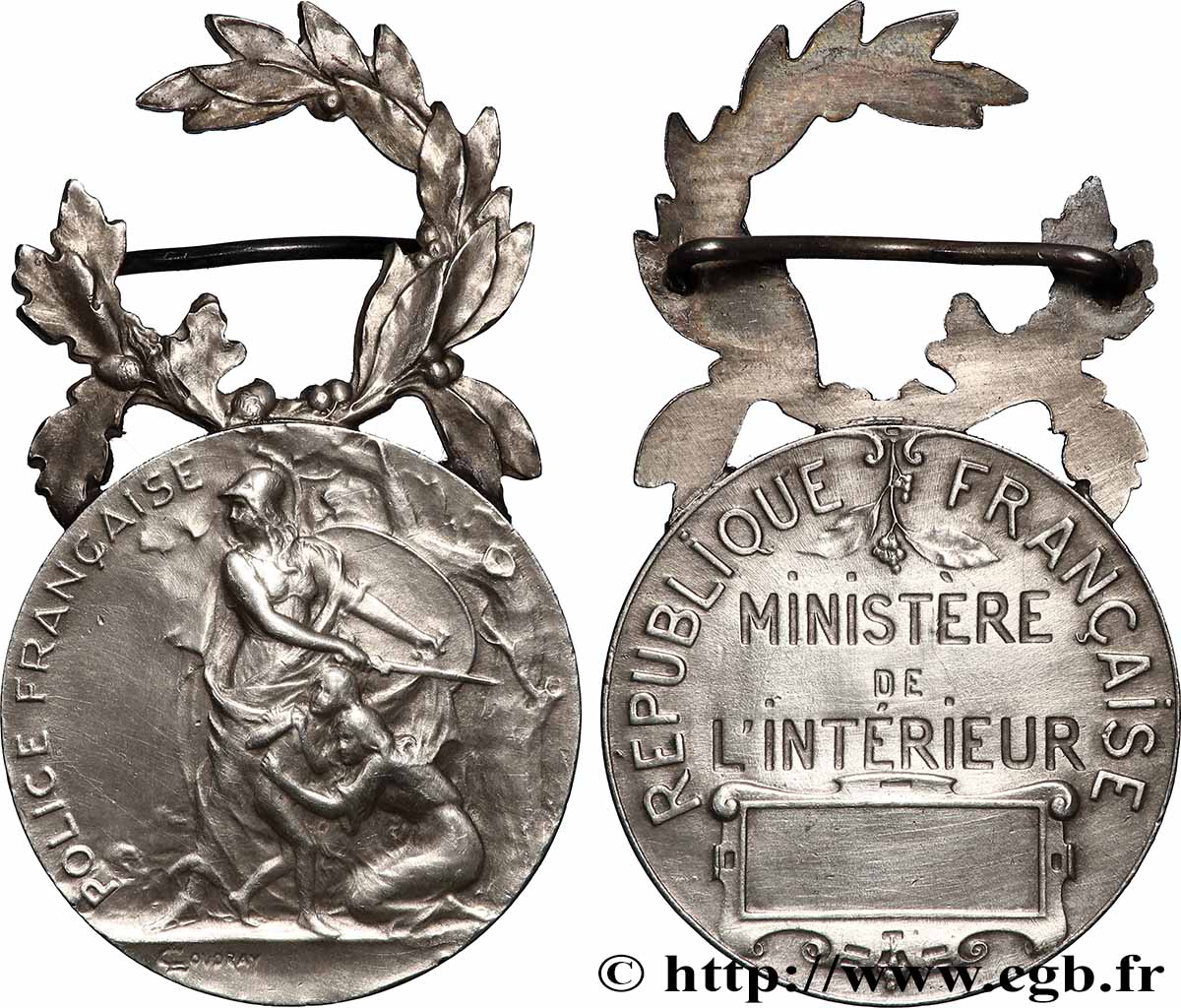 TROISIÈME RÉPUBLIQUE Médaille, Police Française, Ministère de l’intérieur TTB+
