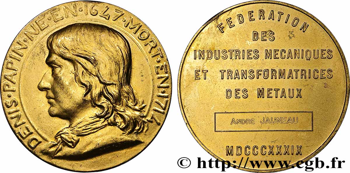 ASSOCIATIONS PROFESSIONNELLES - SYNDICATS Médaille, Denis Papin, Fédération des Industries mécaniques et transformatrices des métaux TTB+