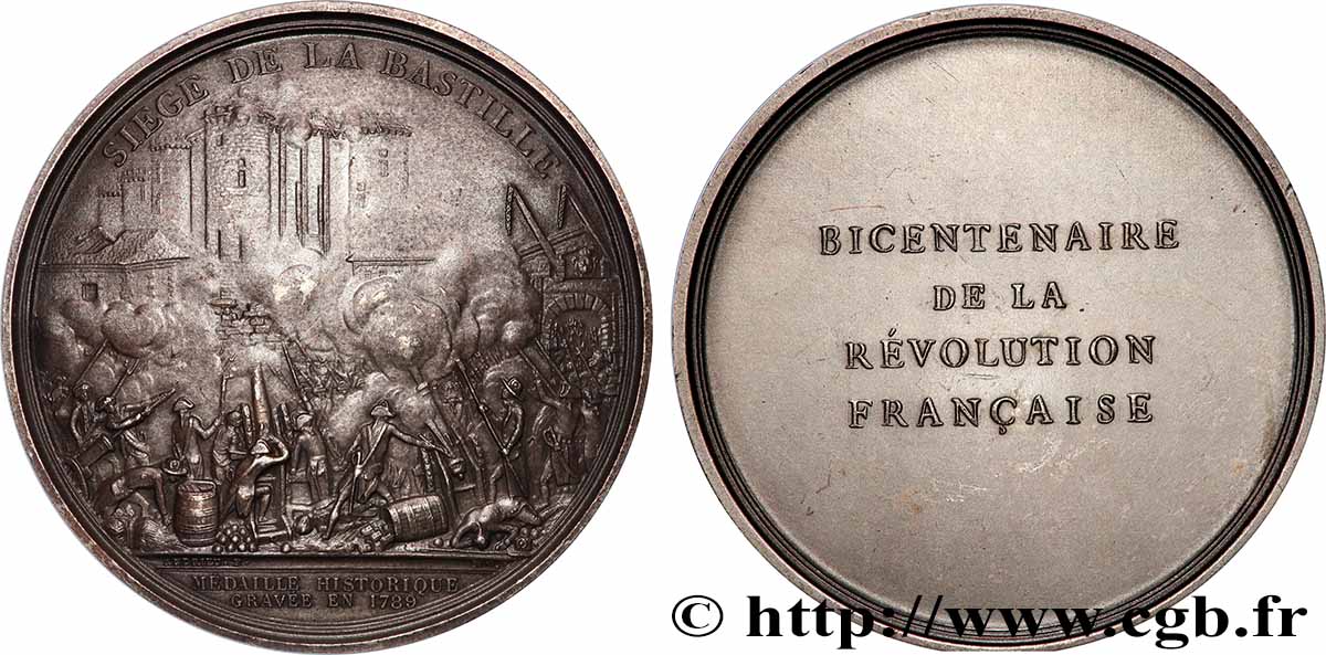 FUNFTE FRANZOSISCHE REPUBLIK Médaille, Bicentenaire de la Révolution, Siège de la Bastille fVZ