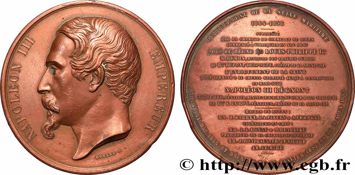 SECOND EMPIRE Médaille, endiguement de la Seine-Maritime TTB+