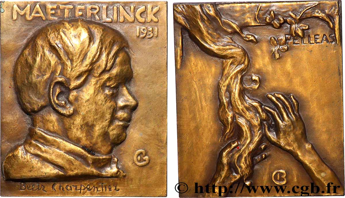 TROISIÈME RÉPUBLIQUE Médaille, Maurice Maeterlinck, refrappe TTB+
