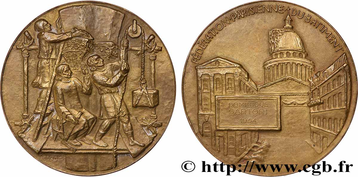 CINQUIÈME RÉPUBLIQUE Médaille, Fédération parisienne du bâtiment TTB+