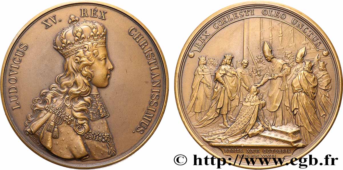 LOUIS XV THE BELOVED Médaille, Sacre de Louis XV, refrappe AU