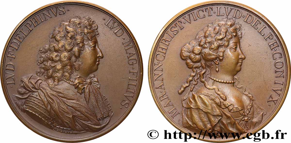 LOUIS XIV &nbsp;THE SUN KING&nbsp; Médaille, Le dauphin Louis et la dauphine Marie-Christine, refrappe AU