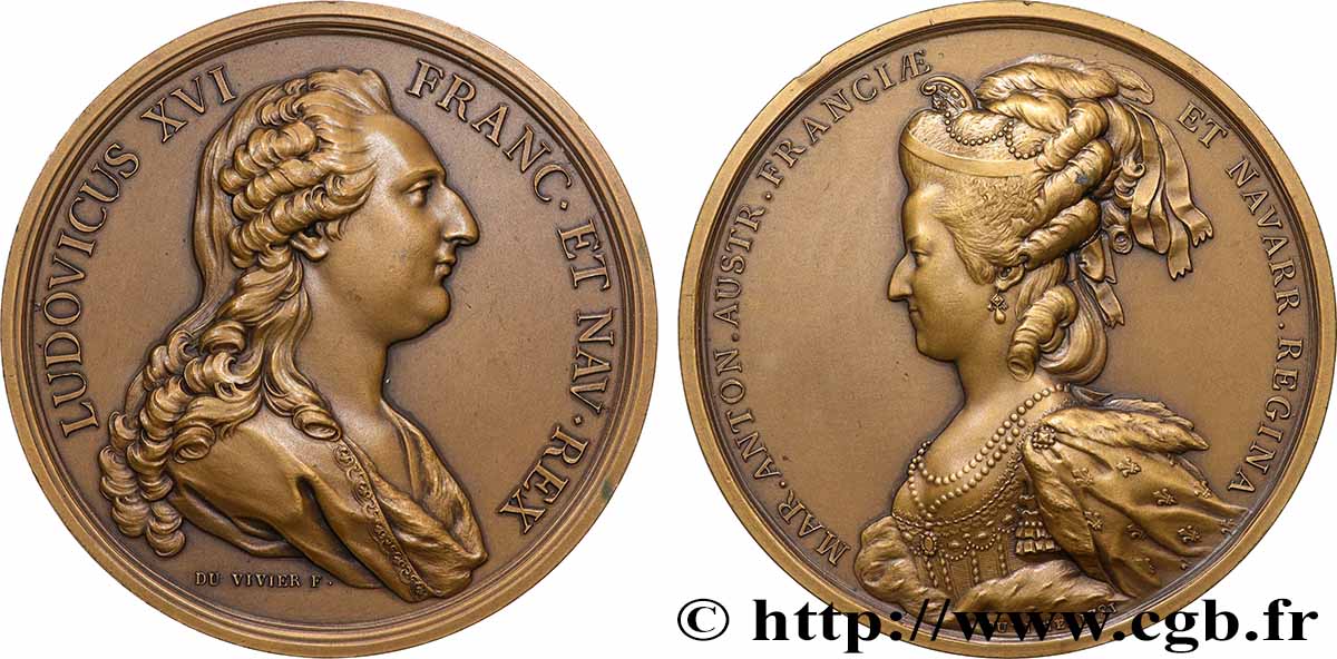 LOUIS XVI Médaille, Louis XVI et Marie-Antoinette, refrappe moderne AU
