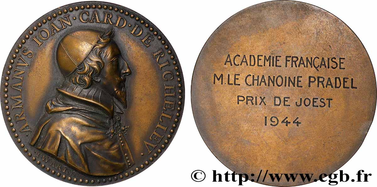 ÉTAT FRANÇAIS Médaille, Cardinal de Richelieu, Prix de Joest TTB+