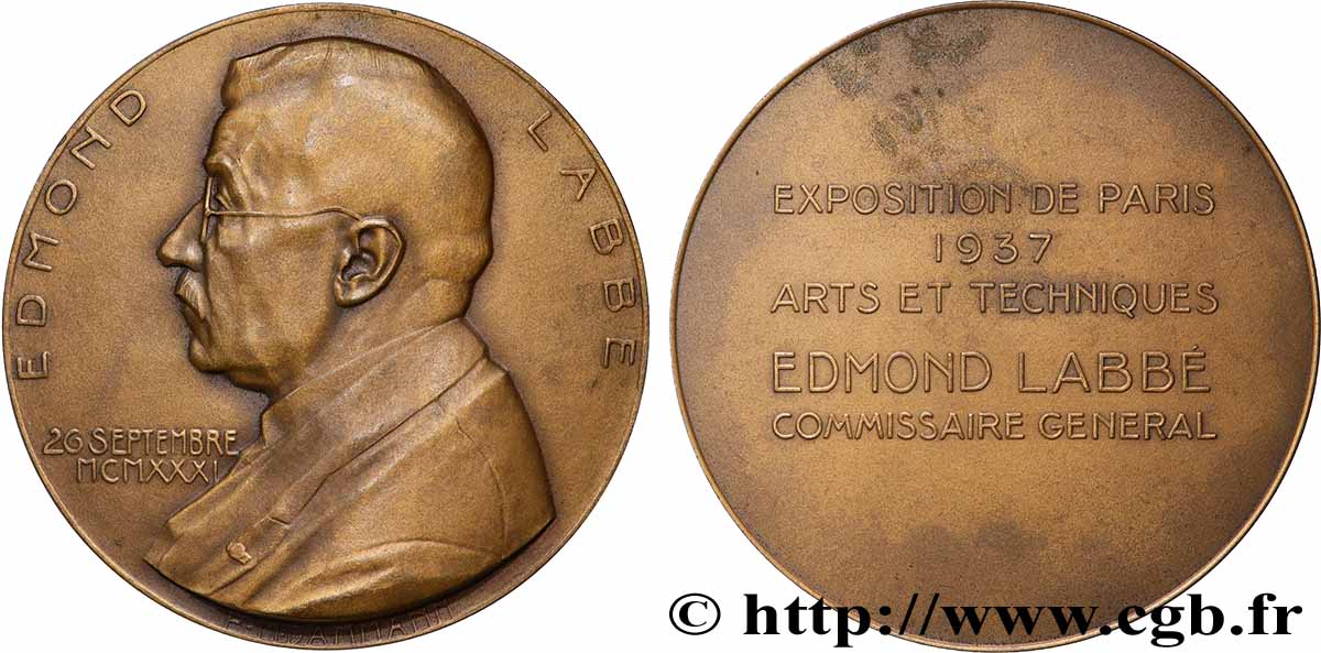 III REPUBLIC Médaille, Edmond Labbe, Exposition Arts et Techniques AU