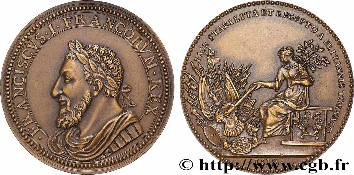 FRANCOIS I Médaille, Traité de paix avec l’Angleterre, refrappe SPL