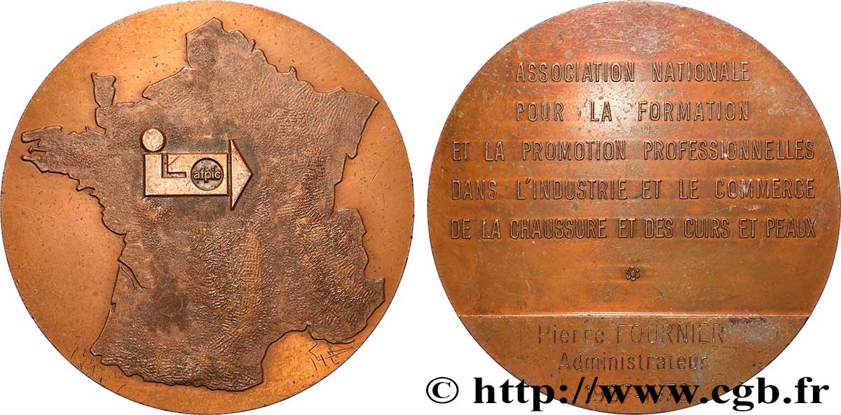 FUNFTE FRANZOSISCHE REPUBLIK Médaille, Association nationale pour la formation et la promotion professionnelles dans l’industrie et le commerce de la chaussure et des cuirs et peaux fVZ