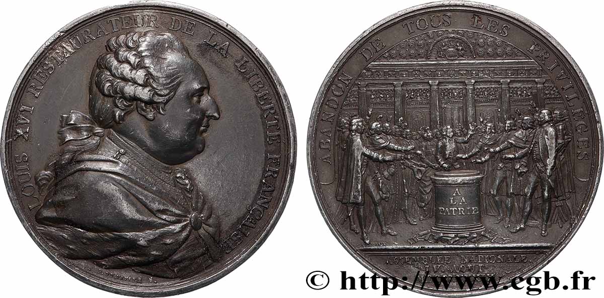LOUIS XVI Médaille, Abandon de tous les privilèges SS