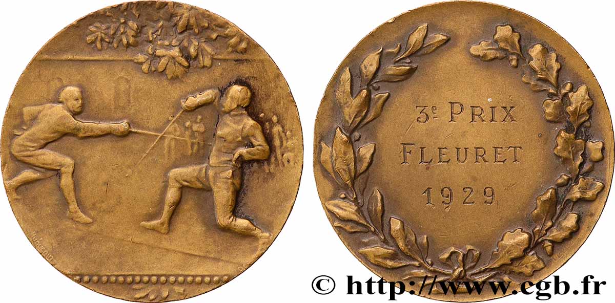 TROISIÈME RÉPUBLIQUE Médaille, 3e prix de fleuret TTB