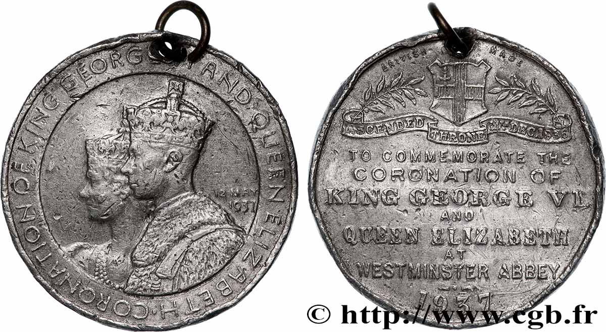GRANDE-BRETAGNE - GEORGES VI Médaille, Commémoration de la couronnement du roi George VI et la reine Elizabeth  S