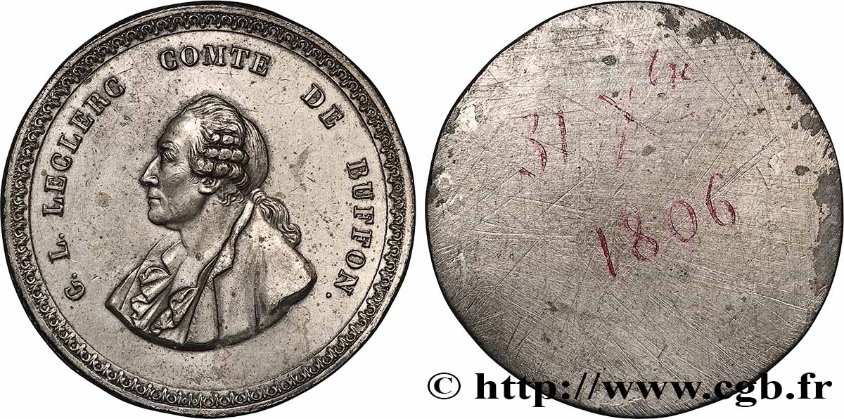 PREMIER EMPIRE Médaille, Georges Louis Leclerc, comte de Buffon, tirage uniface TTB+