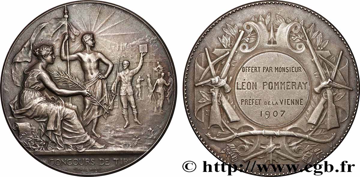 III REPUBLIC Médaille, Concours de tir, Offerte par le préfet de la Vienne AU