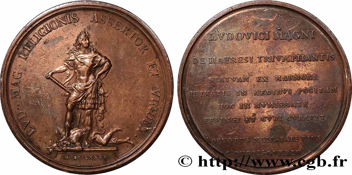 LOUIS XIV &nbsp;THE SUN KING&nbsp; Médaille, Révocation de l’édit de Nantes XF