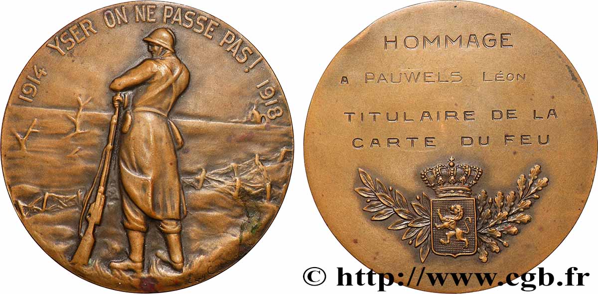 BELGIUM - KINGDOM OF BELGIUM - ALBERT I Médaille, Hommage au titulaire de la carte du feu AU