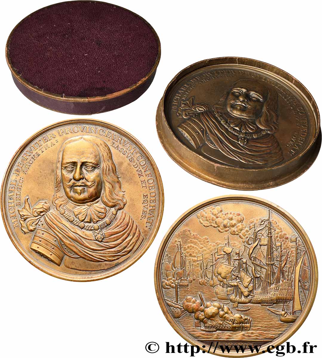 PAYS-BAS - PROVINCES-UNIES Médaille, Décès de l’amiral Michael de Ruyter, refrappe VZ