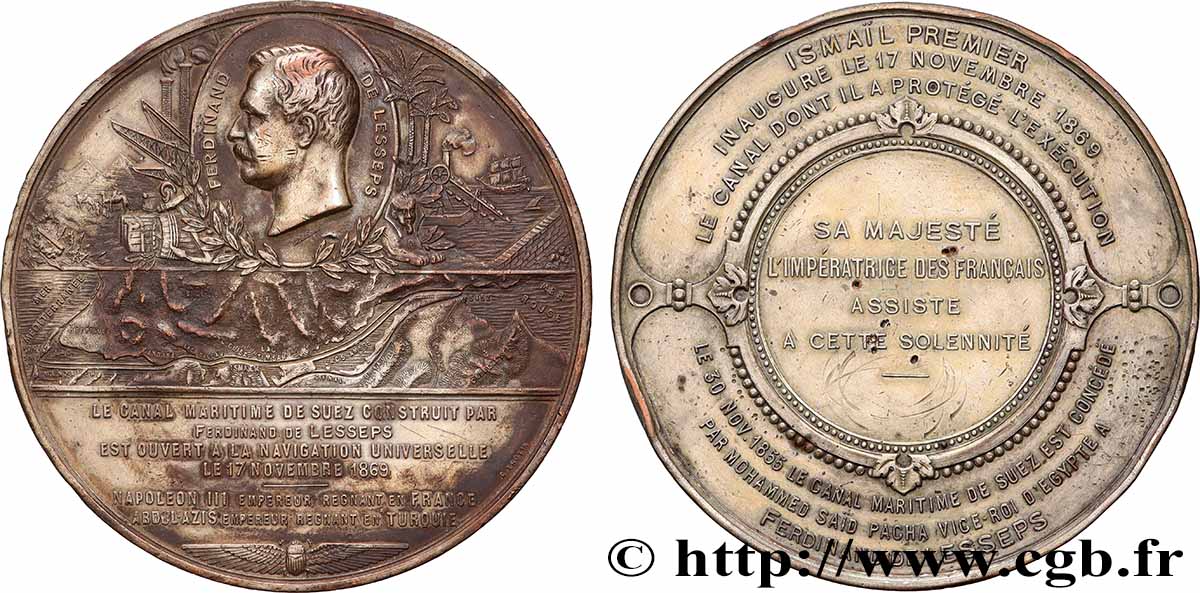 EGYPT - KINGDOM OF EGYPT - ABD AL-AZIZ Médaille, Inauguration du Canal de Suez XF