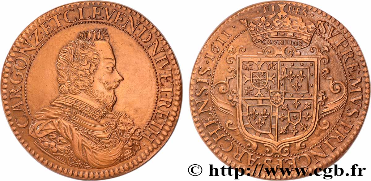 ARDENNES - PRINCIPAUTY OF ARCHES-CHARLEVILLE - CHARLES I OF GONZAGUE Médaille, Reproduction du Grand écu à l’effigie de Charles de Gonzague, n°118 SC