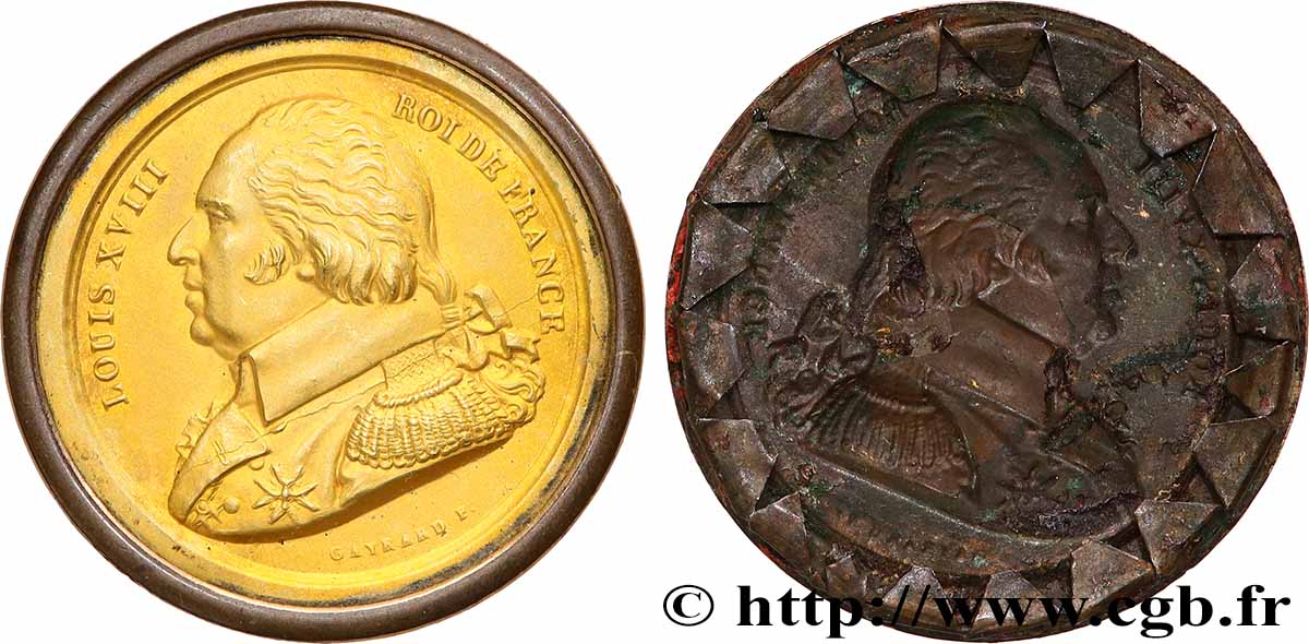 LOUIS XVIII Médaille, Louis XVIII, tirage uniface (repoussé) AU