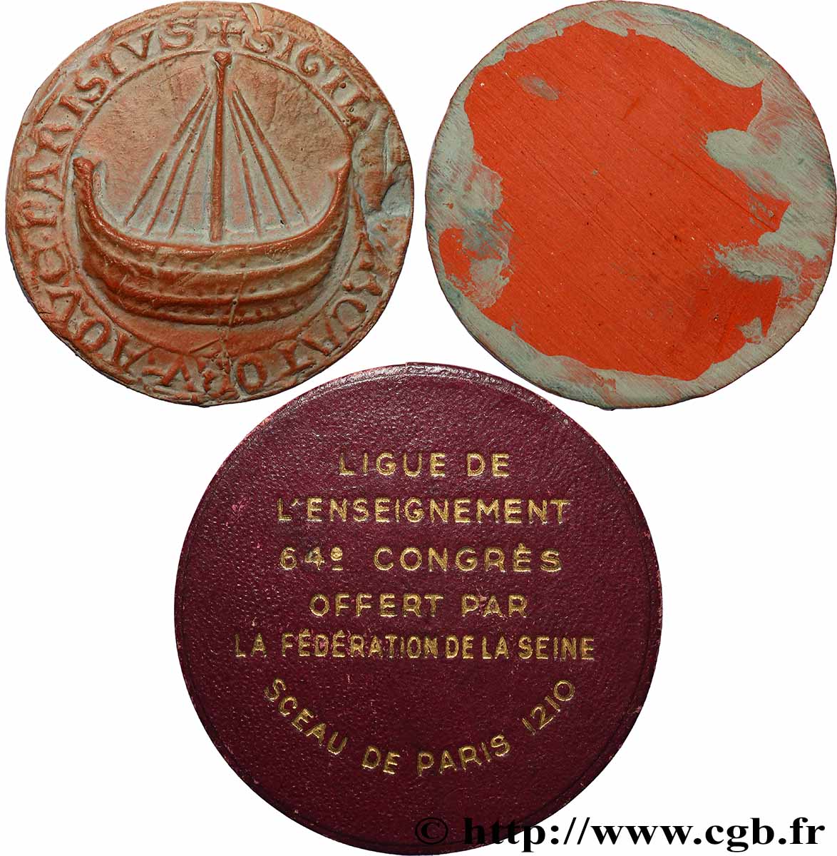 V REPUBLIC Médaille, Sceau de Paris 1210, Ligue de l’enseignement 64.e congrès AU