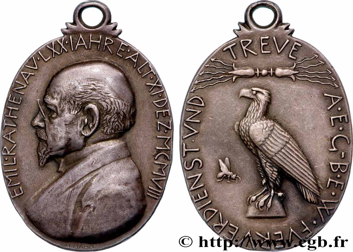 GERMANY - KINGDOM OF PRUSSIA - WILLIAM II Médaille, 70e anniversaire d’Émile Rathenau AU